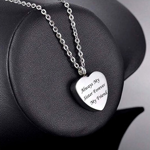 Collier pendentif en acier inoxydable gravé « Toujours ma sœur, pour toujours mon amie » - Urne commémorative - Cœur - Cendres - Souvenir - Bijoux de crémation - Product Image 5