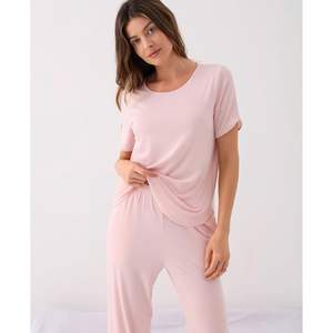 Custom Bamboo Viscose <b>Womens</b> Pajama Set Soft Short Sleeve Sleepwear with Pockets Comfortable Loungewear - Product Image 2