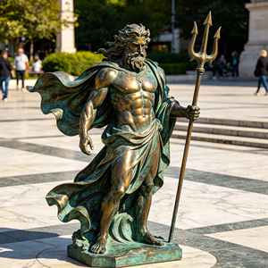 Statua di Poseidone in Bronzo a Grandezza Naturale Personalizzata, Scultura del Dio Greco del Mare con Tridente per Decorazione di Giardini e Piscine - Product Image 1