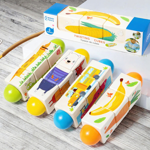 Puzzle en bois d'animaux de dessin animé, blocs rotatifs, jouet éducatif pour l'apprentissage précoce et la cognition pour bébés - Product Image 3