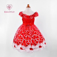 Robe à fleurs avec nœud papillon, épaules dénudées, pour mariage, fête d'anniversaire, spectacle, noël, robe rouge pour filles