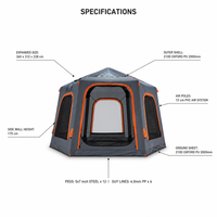 Tente de camping gonflable de luxe hexagonale portable et étanche de 2000 mm pour la famille, idéale pour le glamping en extérieur