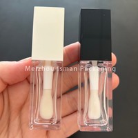 Tube de gloss à lèvres carré transparent ISMAN 8 ml avec un grand applicateur, bouchon noir et blanc, emballage de gloss à lèvres vide, logo personnalisé, flacon en PETG