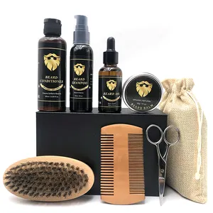 OEM Custom Private Label Mens Vegan Natural Man Razor Comb Set Balm Oi Hair Beard Care Brush Beard Grooming Growth Kit per uomo