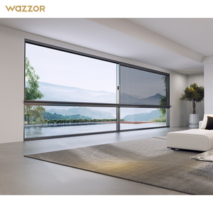 Раздвижное окно Wazzor, черное, с защитным тонированием, устойчивое к ураганам, алюминиевое, с двойным остеклением, ветрозащитное - Product Image 1