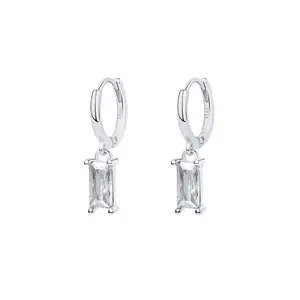 Best Selling Silver 925 Multi Color Dangle Drop Earrings Gold Plated Emerald Cut Baguette Zircon Hoop Earrings