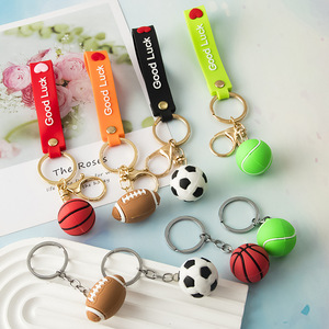 Wowei Sports Ball Keychain Epoxy for Football Basketball Rugby Tennis Key Chain Pendant Small Gift Made of Rubber
