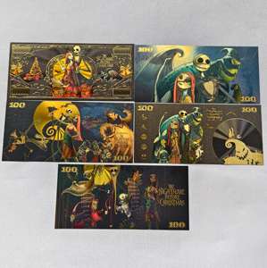 Koleksi Uang Kertas Peringatan Bertema The Nightmare Before Christmas dengan Lapisan Emas untuk Hadiah Suvenir - Product Image 1