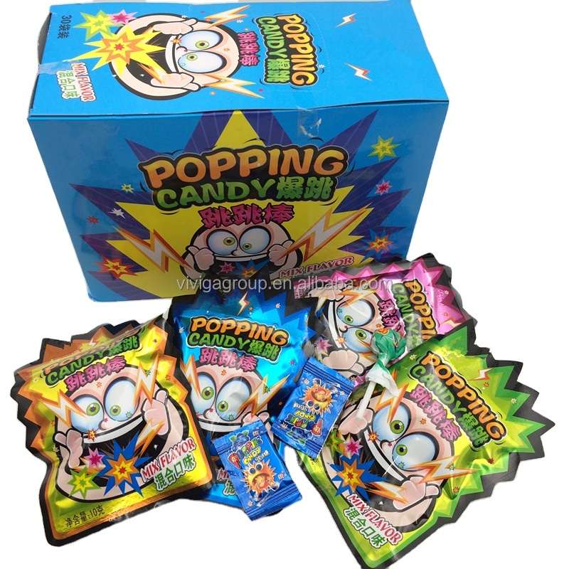 confectionery OEM mix fruit flavor bulk magic pop rock popping candy with lollipop