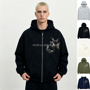 Sudadera con Capucha para Hombre, Cierre de Cremallera, Color Sólido, Estampado de Dragón en la Parte Delantera, Corte Regular, para Otoño - Product Image 1