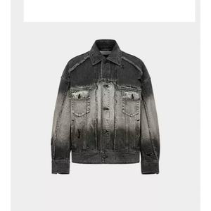 Veste en jean pour homme, denim brut noir personnalisé, vintage, délavé, haute qualité, 100% coton, nouvelle mode - Product Image 4