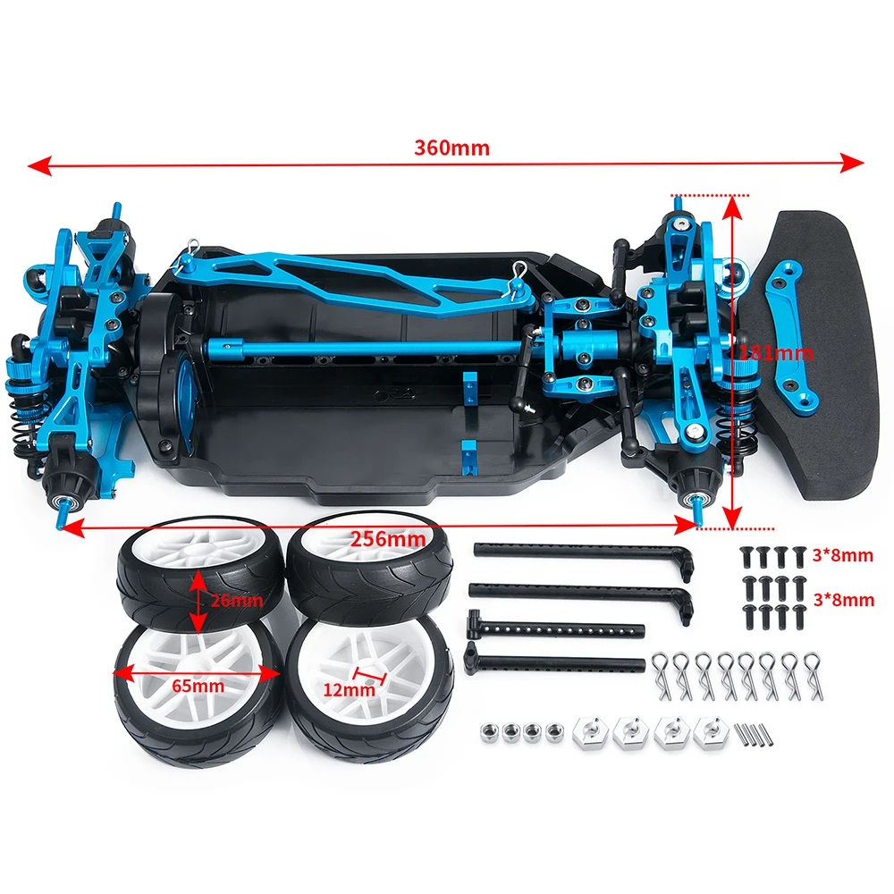 Ruote E Pneumatici RC, 4 Pezzi 1/10 Pneumatici Per Auto da Drift Pneumatici Duri Per Tamiya TT02 su Auto alla Deriva su Strada Set di Pneumatici E Ruote in Gomma RC Pneumatici