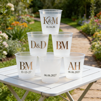Verre à shot en plastique givré 16oz avec logo personnalisé pour bière, thé, fêtes, mariages, mini-coupes à dessert, monogramme de mariée 2027, bar de mariage