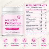 Poudre de fibres probiotiques quotidiennes à marque privée OEM avec collagène, prébiotique, fibres, supplément pour la santé digestive, 300g