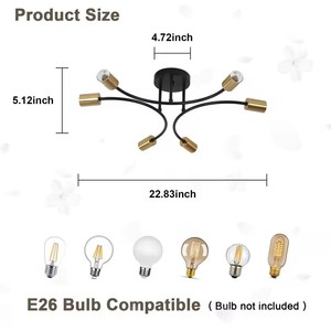 <strong>Sputnik</strong> Ceiling <strong>Light</strong> <strong>Fixture</strong> 6-<strong>Light</strong> Black and Gold Curved Shape <strong>Sputnik</strong> Chandelier Industrial Metal Semi Flush Mount Ceiling - Product Image 5