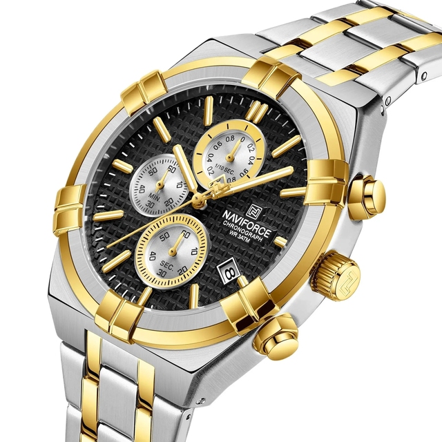 NAVIFORCE Watches Men Classic 8042 Chronograph Waterproof Quartz Watch for Men Stainless Steel Case Bracelet Luminous Clock Man