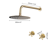 Ensemble de robinetterie de douche murale 8 pouces en or brossé, avec pommeau de douche pluie rond et carré, mitigeur à 2 poignées