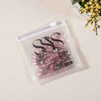 Pochette à fermeture éclair transparente givrée réutilisable pour élastiques à cheveux, attaches pour queue de cheval, rangement, organisation maison et salon