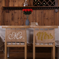En gros, Housse de chaise de mariage style vintage rustique en lin avec inscription Mr & Mrs pour la décoration de table de mariage