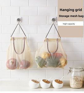Custom Reusable <b>Foldable</b> Net Mesh <b>Bag</b> Tote Organic Cotton Wall Hanging Storage for Onion Potato and Fruit Versatile Use - Product Image 6