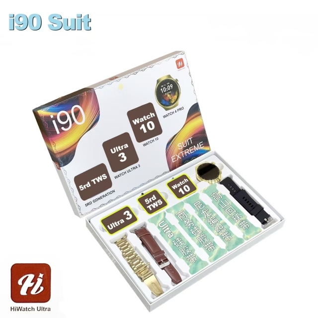 3 Watches 7 Bands Smartwatch Earphone Hiwatch ultra App All One Package Sports Alloy Wireless Charge I90 TFT IP67 Waterproof