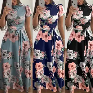 Mỏng Phù Hợp Đầy Đủ Tay Áo Dài Phụ Nữ Ăn Mặc Hoa Hoa In Lỏng Phụ Nữ Trưởng Thành Casual Maxi Dresses Ăn Mặc