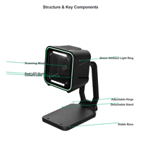 Lecteur de codes-barres 2D de bureau mains libres, détection automatique de codes QR POS, Plug & Play USB2.0/Type-C GT-8900A pour la vente au détail et les supermarchés