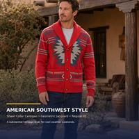 Cardigan pour homme en maille jacquard géométrique aztèque occidental, col châle, boutonné, chaud, avec poches, vente en gros OEM