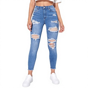 New Arrival Fashionable Sexy Casual Solid High Fitted Soft Distressed Ripped Skinny <b>Jeans</b> <b>Women</b> <b>Button</b> Eco-Friendly From BD - Product Image 5