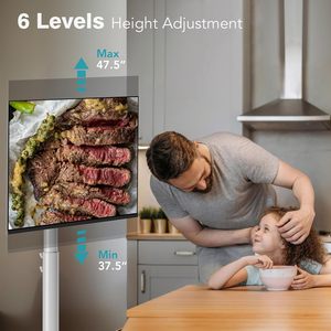 Soporte Móvil para <span class=keywords><strong>TV</strong></span> con Ruedas y Enchufe, Carro con Ruedas para Monitores <span class=keywords><strong>OLED</strong></span> LED de 27-65 Pulgadas, 6 Niveles de Ajuste de Altura, Iluminación Ambiental Inferior - Product Image 4