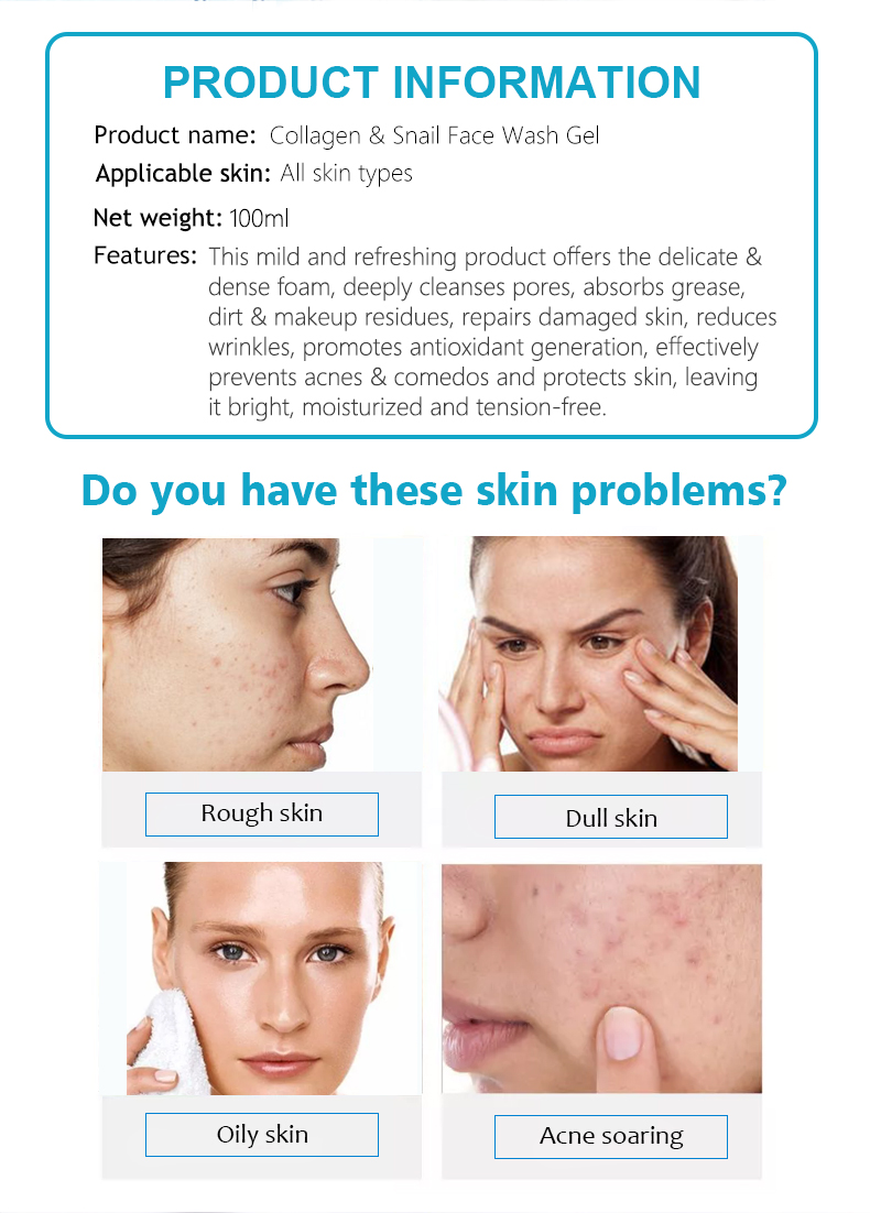 Aichun Beauty Collagen Snail Deep Cleaning Repair Anti-aging Moisoutrizing Whiten Fash Wash Gel For Lady And Men