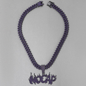 새로운 합금 불꽃 문자 노캡 퍼플 펜던트 힙합 레트로 개성 남성용 목걸이 - Product Image 1