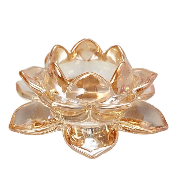 Amber Kaca Kristal Lotus Teh Cahaya Lilin untuk Dekorasi Pernikahan