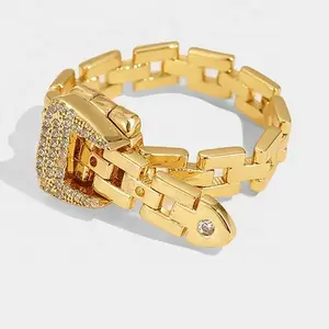 תוספות טרנדי אופנה אור יוקרה פתוח שער נצחון מתכת מצופה 18k אמיתי זהב רך חגורת אבזם טבעות