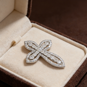 CUSTOM SILVER 10K/14K/18K GOLD PLATED LAB GROWN CVD DIAMOND CLASSIC ENGAGEMENT GIFT SWEATER <b>CHAIN</b> NECKLACE <b>CROSS</b> PENDANT - Product Image 4