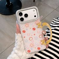 Coque de luxe scintillante pour iPhone 18 17 Pro Max avec cordon de maintien et béquille, étui arrière antichoc orné de strass étincelants