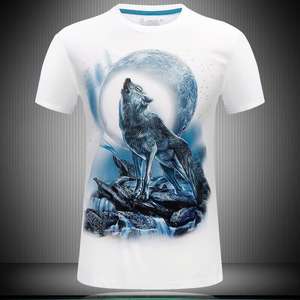 T-shirt Casual a maniche corte da <span class=keywords><strong>uomo</strong></span> con stampa 3D, effetto Stereo Cool <span class=keywords><strong>lupo</strong></span> e leone, 180 grammi, tessuto, allentato - Product Image 4