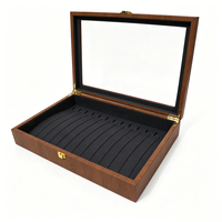 Boîte de rangement pour bijoux, boîte de rangement pour boucles d'oreilles et bagues, boîte de rangement pour bijoux avec couvercle en cuir PU imitation bois