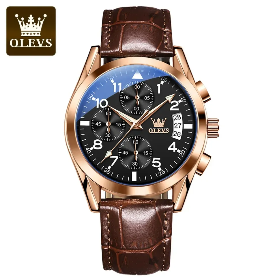 Olevs – montre-bracelet à Quartz noir en Silicone pour hommes, chronographe, sport de luxe, nouvelle collection 2878