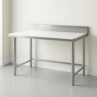 Meja Kerja Komersial Stainless Steel SS304/SS201 Satu Tingkat dengan Backsplash, Kaki Penyangga yang Dapat Dirakit, Meja Persiapan Dapur