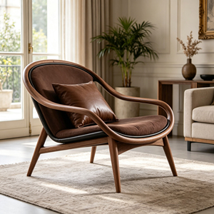 <span class=keywords><strong>Fauteuil</strong></span> lounge en bois massif artisanal, rembourré de tissu <span class=keywords><strong>marron</strong></span> vintage, pour salon et chambre à coucher - Product Image 1