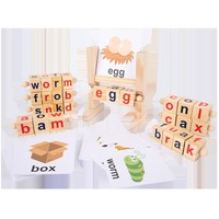 Bloque de lectura de madera Montessori para preescolar, varilla de vocal corta, juego de ortografía, alfabeto giratorio, juguetes educativos para niños, aprendizaje