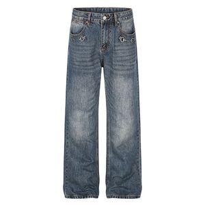 <span class=keywords><strong>Pantaloni</strong></span> Lunghi Versatili a Gamba Larga e Dritta di Alta Qualità, Stile Casual Americano Retrò, Jeans Lavati e Usurati per <span class=keywords><strong>Uomo</strong></span> e Donna - Product Image 3