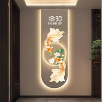 Nouvelle peinture décorative en porcelaine cristalline Art Déco avec poisson Koi, horloge numérique LCD et fonction d'éclairage LED pour hall d'entrée