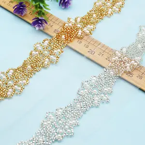 Manufacturer wholesale glitter lace wedding belt gown embroidery lace trim Wedding veil lace