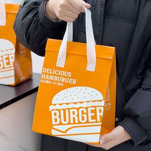 Bolsas Desechables Personalizadas, Resistentes, Impermeables, de Papel de Aluminio, Aislantes Térmicas, con Asa Larga para Alimentos Calientes y Fríos, como Hamburguesas - Product Image 5