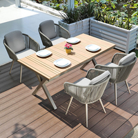 Meubles d'extérieur en aluminium corde de patio chaise d'extérieur ensemble de table à manger en bois en plastique