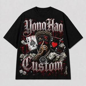 T-shirt Homme Oversize <span class=keywords><strong>en</strong></span> Coton Épais avec Impression DTG Motif Poker, Style Gothique Streetwear – Fournisseur de Vêtements Personnalisés OEM ODM - Product Image 1