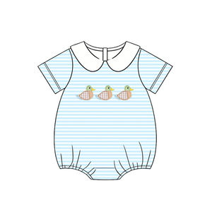 SR4084 Conjunto de pelele de pato con rayas verdes para bebés y niños, mono de manga corta, pelele para niña, venta al por mayor - Product Image 3