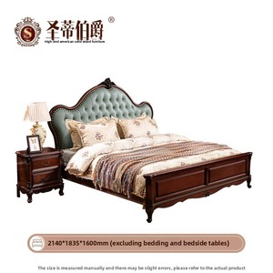 <span class=keywords><strong>Lit</strong></span> double <span class=keywords><strong>de</strong></span> style américain en bois massif, luxe léger, avec revêtement en cuir pleine fleur vintage, pour chambre <span class=keywords><strong>de</strong></span> villa - Product Image 2